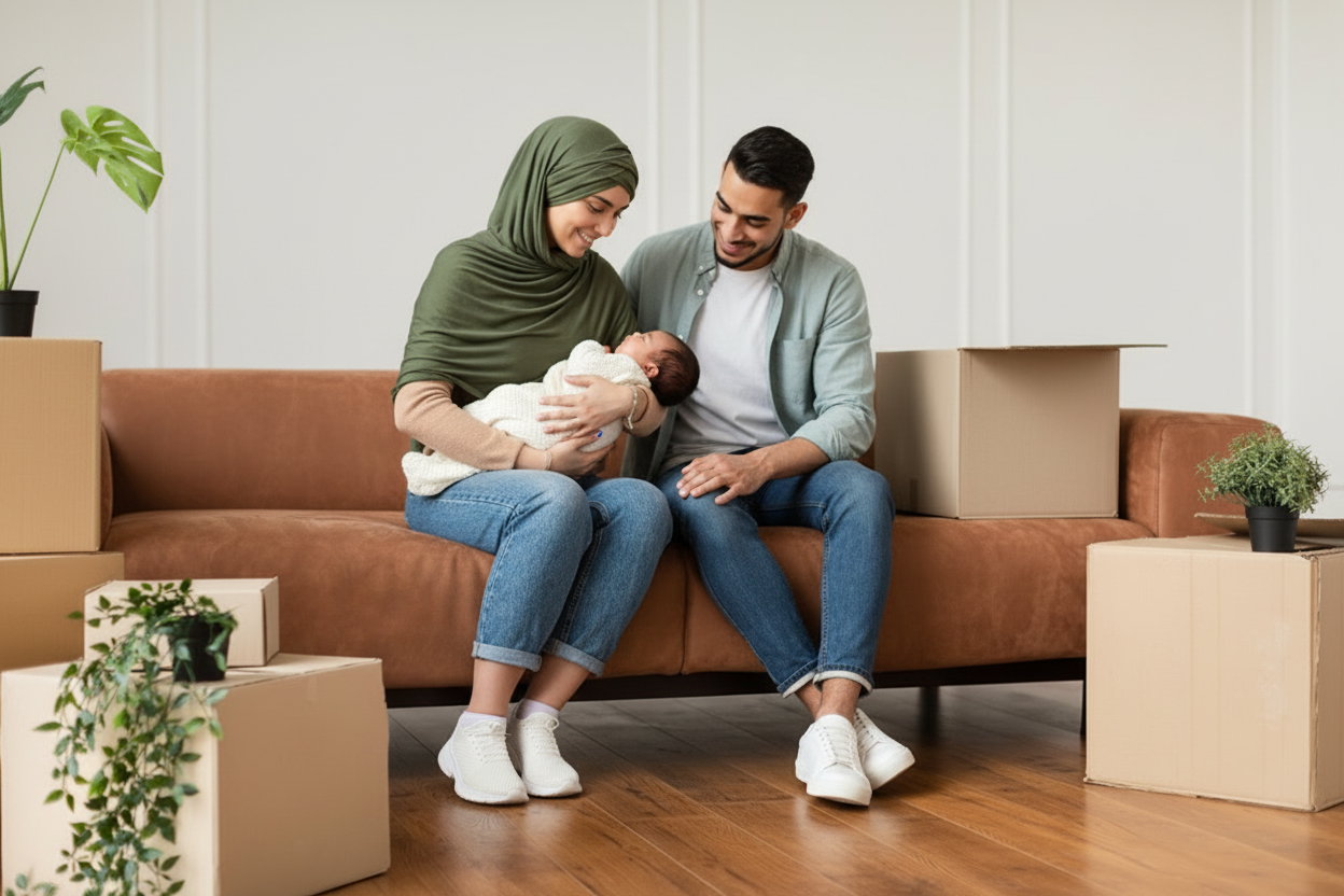 Happy family buying a new home